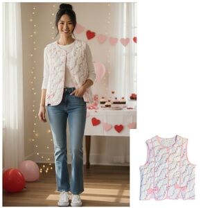 Floral Pink Quilted Vest with pink bow accents Sweet Generis Medium Coquette